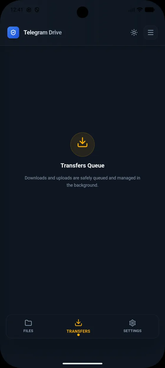 Telegram-Drive transfer queue on Android